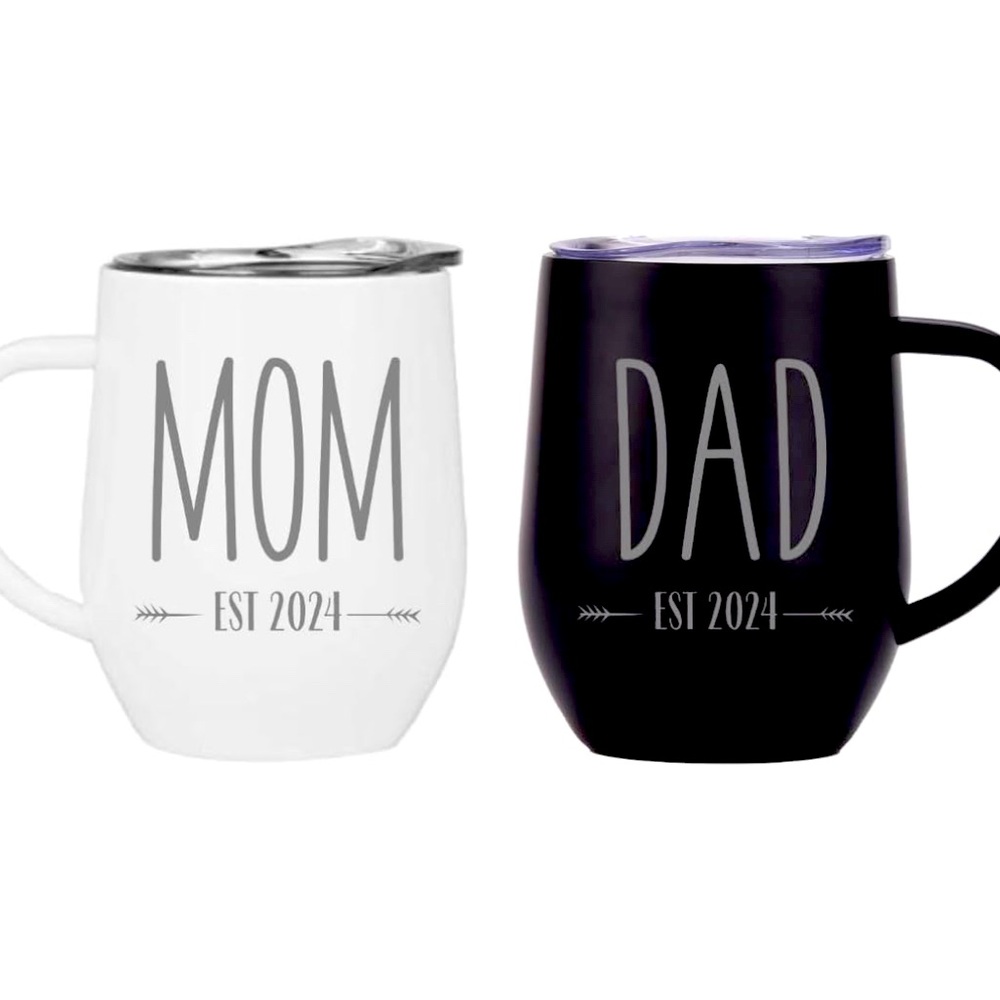 Mom and Dad Stainless Steel Tumblers with Handle insulated cup mug travel lid